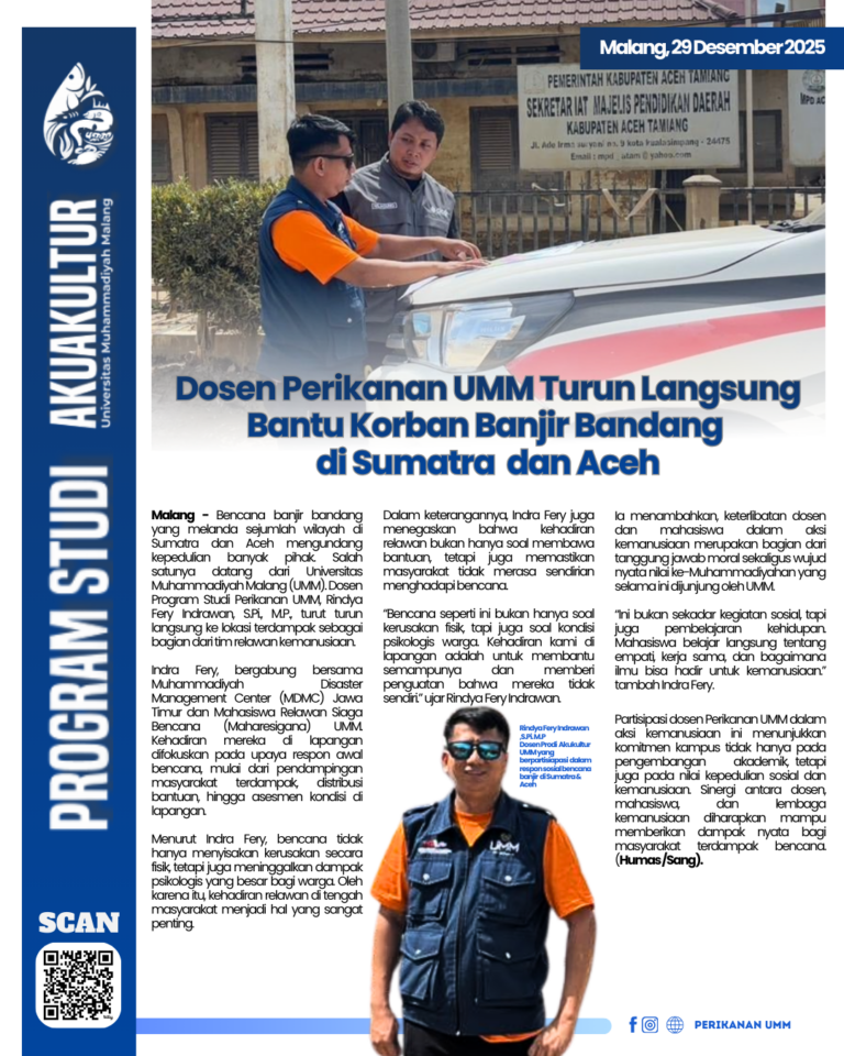 Dosen Perikanan UMM Turun Langsung Bantu Korban Banjir Bandang di Sumatra dan Aceh