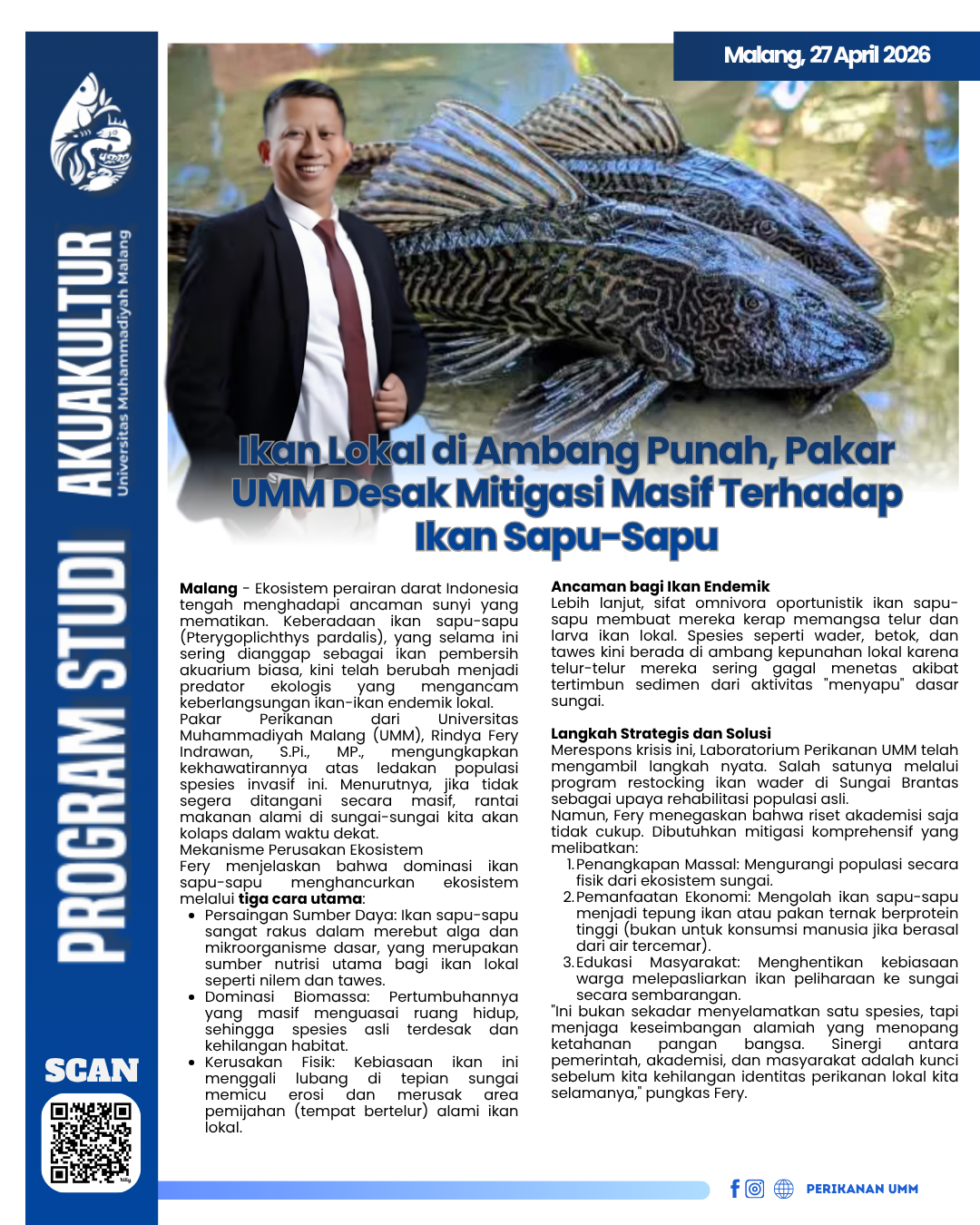 Ikan Lokal di Ambang Punah, Pakar UMM Desak Mitigasi Masif