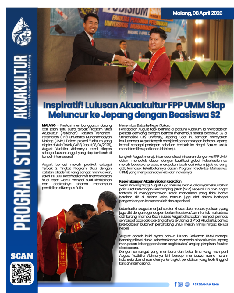 Inspiratif! Lulusan Akuakultur FPP UMM Siap Meluncur ke Jepang dengan Beasiswa S2