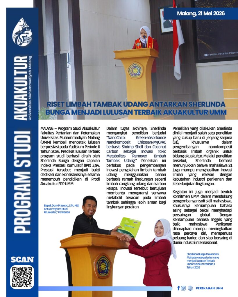Riset Limbah Tambak Udang Antarkan Sherlinda Bunga Menjadi Lulusan Terbaik Akuakultur UMM